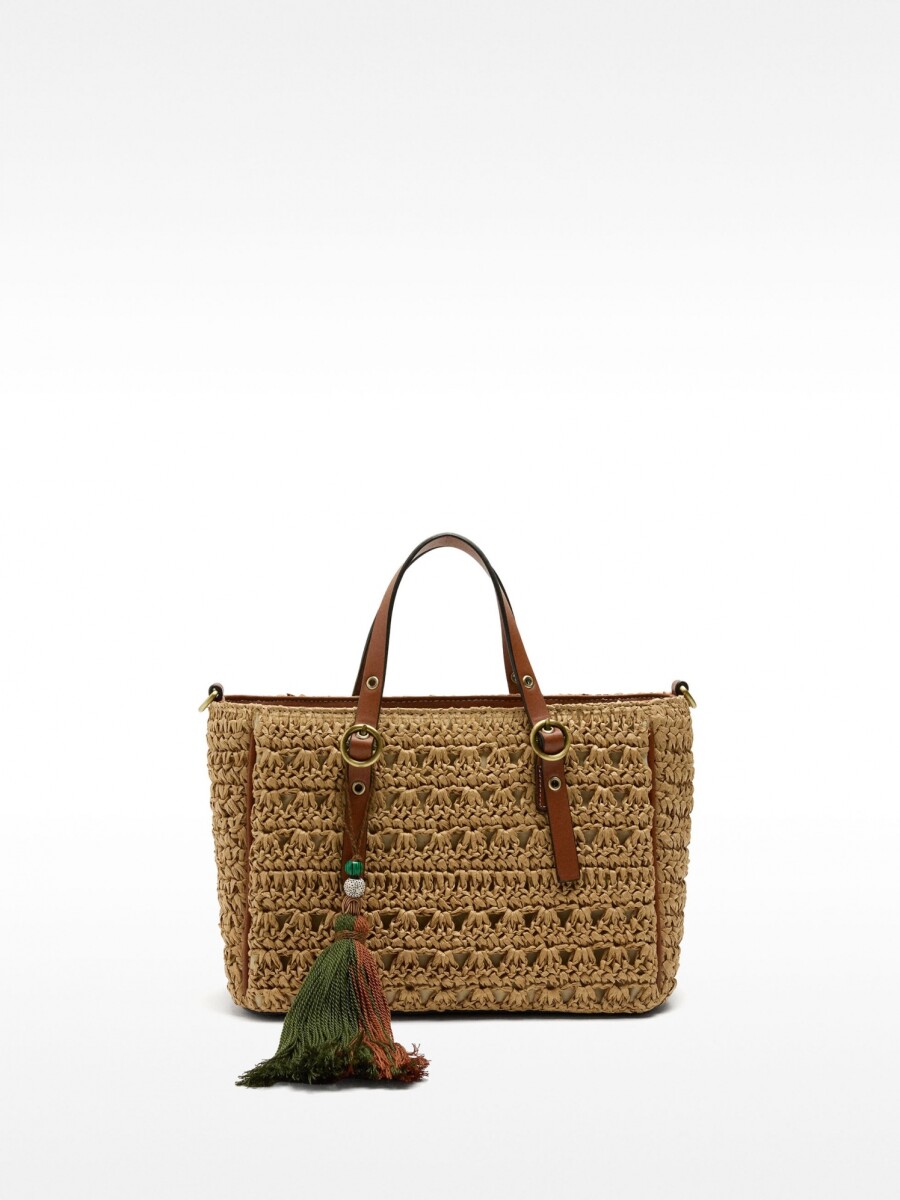 Bolso Tote Efecto Rafia Con Bandolera natural