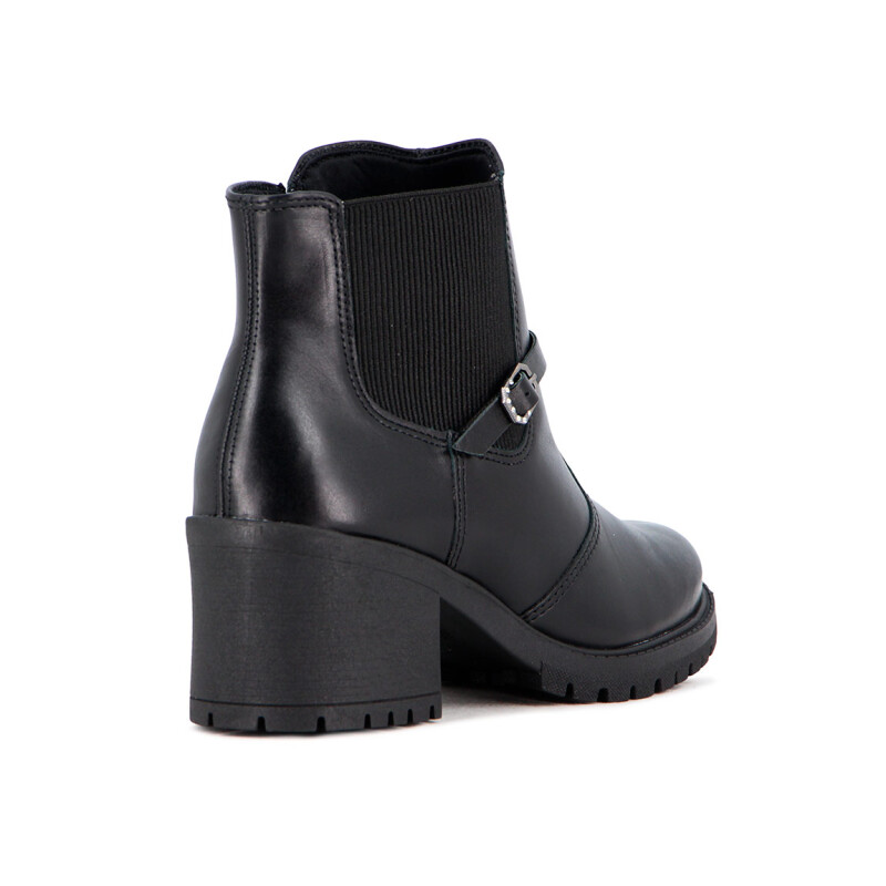 Comfortflex Bota Cuero Caña Media C/elastico Tira C/ Hebilla Y Taco Cuadrado Bajo Negro
