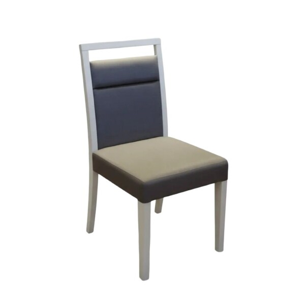 SILLA EN MADERA LACA BLANCA - TAPIZADA TELA GRIS SILLA EN MADERA LACA BLANCA - TAPIZADA TELA GRIS