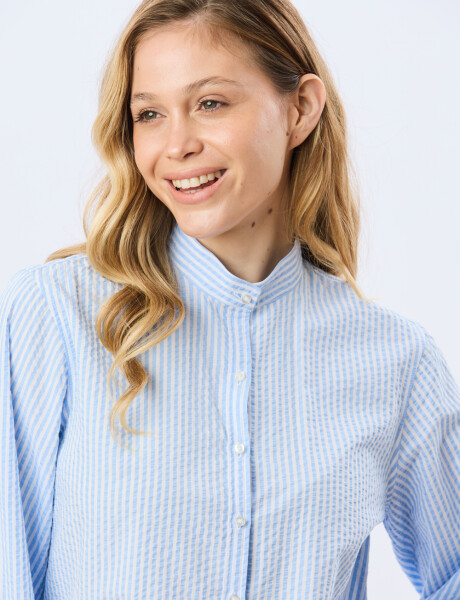 CAMISA RAYADA CON FRUNCES Celeste