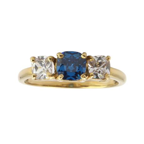 Anillo Tana de oro amarillo 18k con circonias y zafiro sintético Anillo Tana de oro amarillo 18k con circonias y zafiro sintético