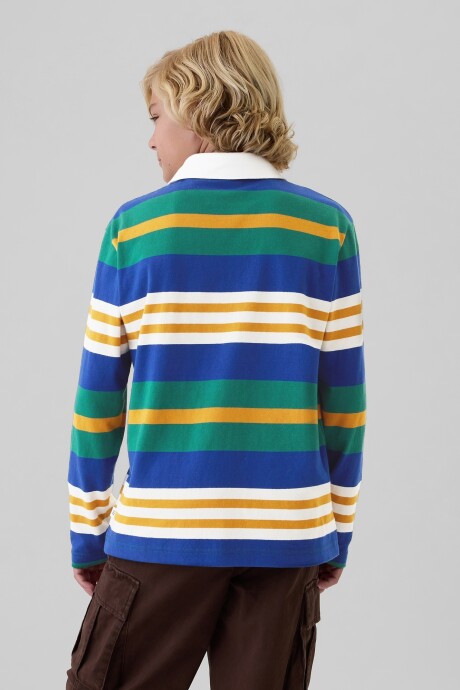 Remera Polo Manga Larga Niño Blue Green Stripe
