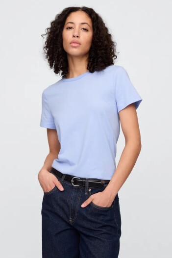 Remera Bàsica Manga Corta Cuello Redondo Mujer Blue Crystal
