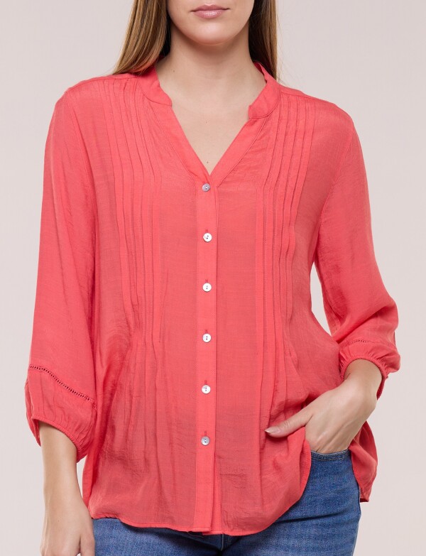Blusa Con Alforzas En Delantero Y Botones CORAL