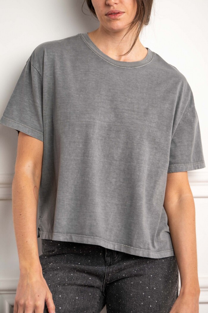 Remera Algodon Lavado Gris Oscuro