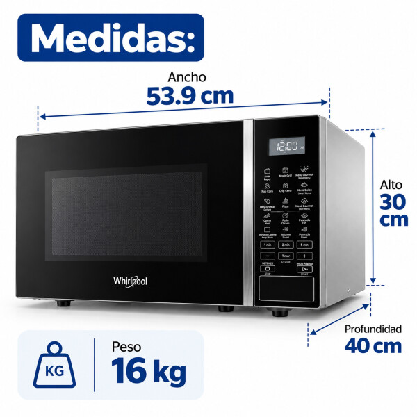 Microondas Whirlpool Con Grill 30 L Wmg30sz MICROONDAS WHIRLPOOL 30LT WMG30SZ