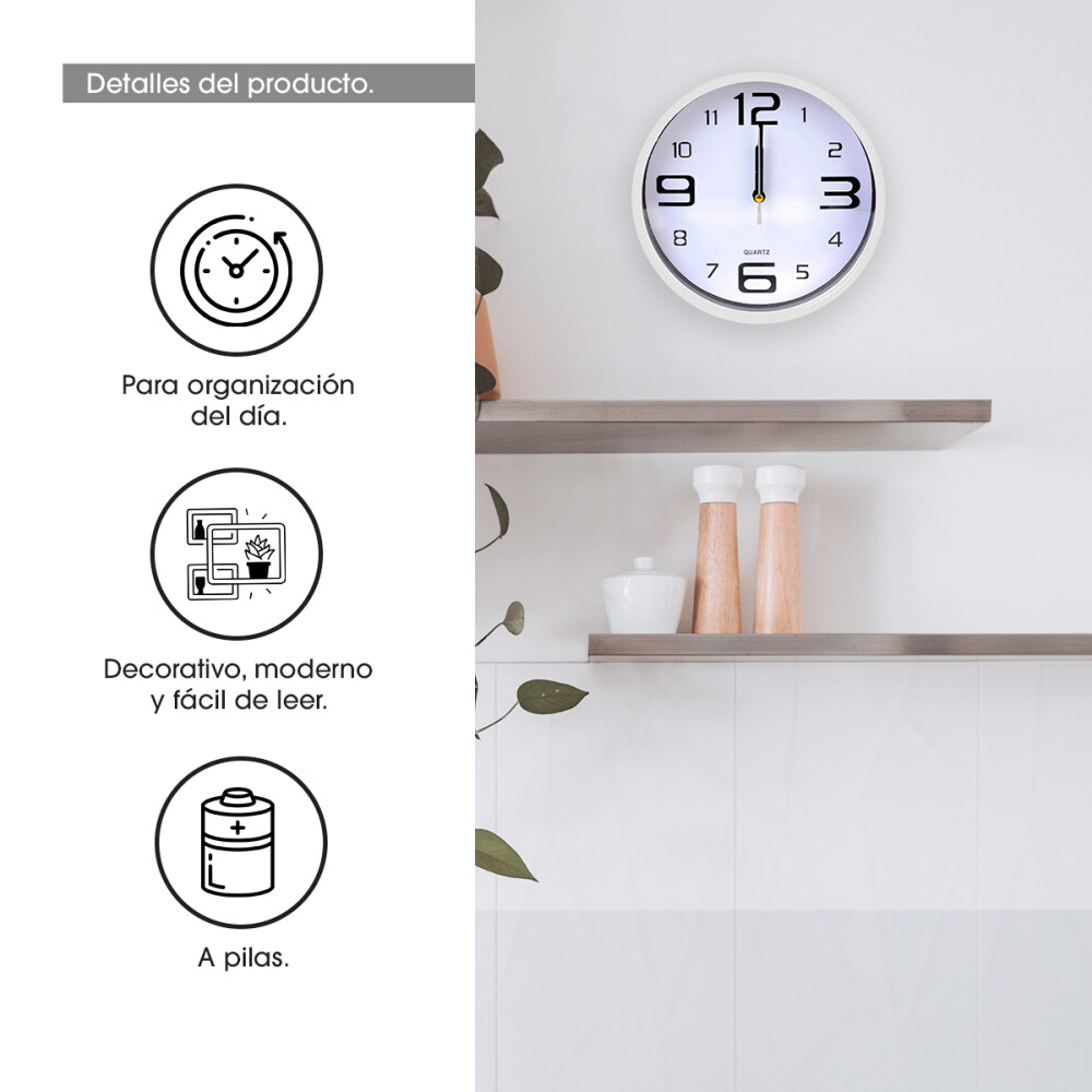 Reloj De Pared Ideal Para Cocina Oficina Sala Espera Estilo Análogo Blanco