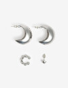 Aros Sets Strass Aros Argolla Set Metal Y Strass - Plateado Rodio