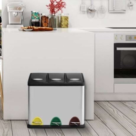Papelera 3 Compartimentos 45L C/ Pedal Acero Inox