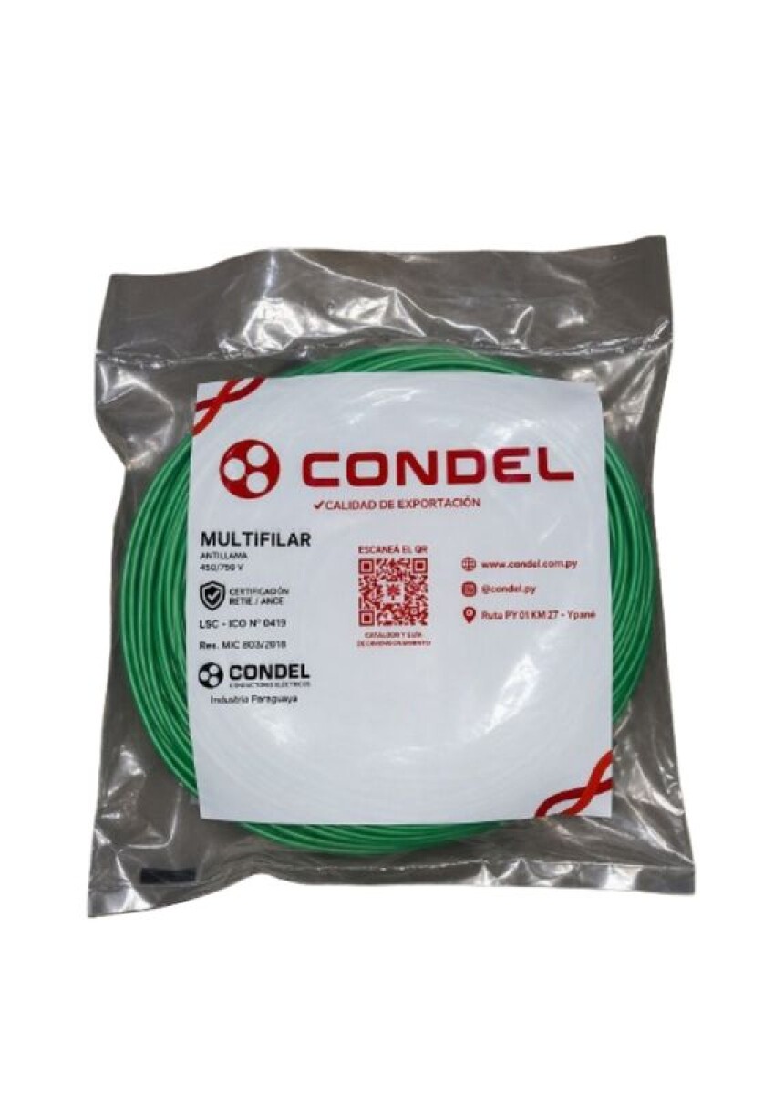 CABLE MULTIFILAR 10,00MM2 VERDE CONDEL 