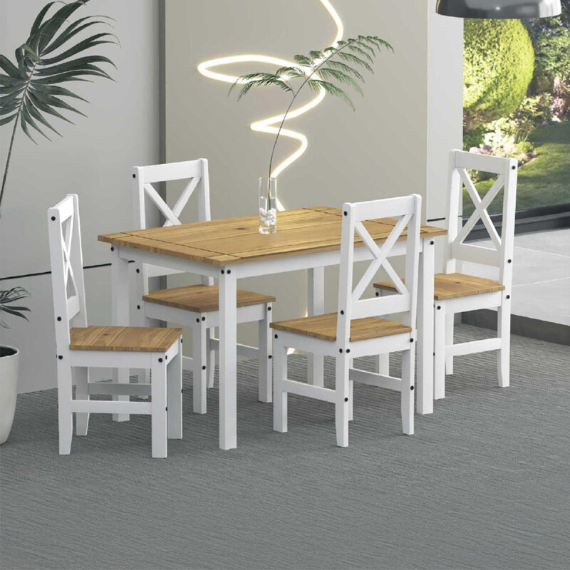 Juego De Comedor Mesa + 4 Sillas Ltc Alba 100% Madera - Blanco Juego De Comedor Mesa + 4 Sillas Ltc Alba 100% Madera - Blanco