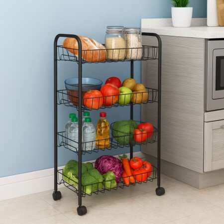 ESTANTE ORGANIZADOR FRUTERO 4 PISOS 41X23X82,5CM NEGRO