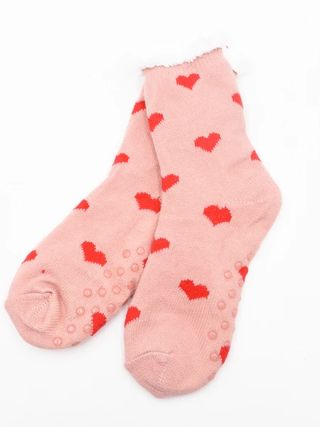 MEDIAS SHERPA CORAZONES ROSADO