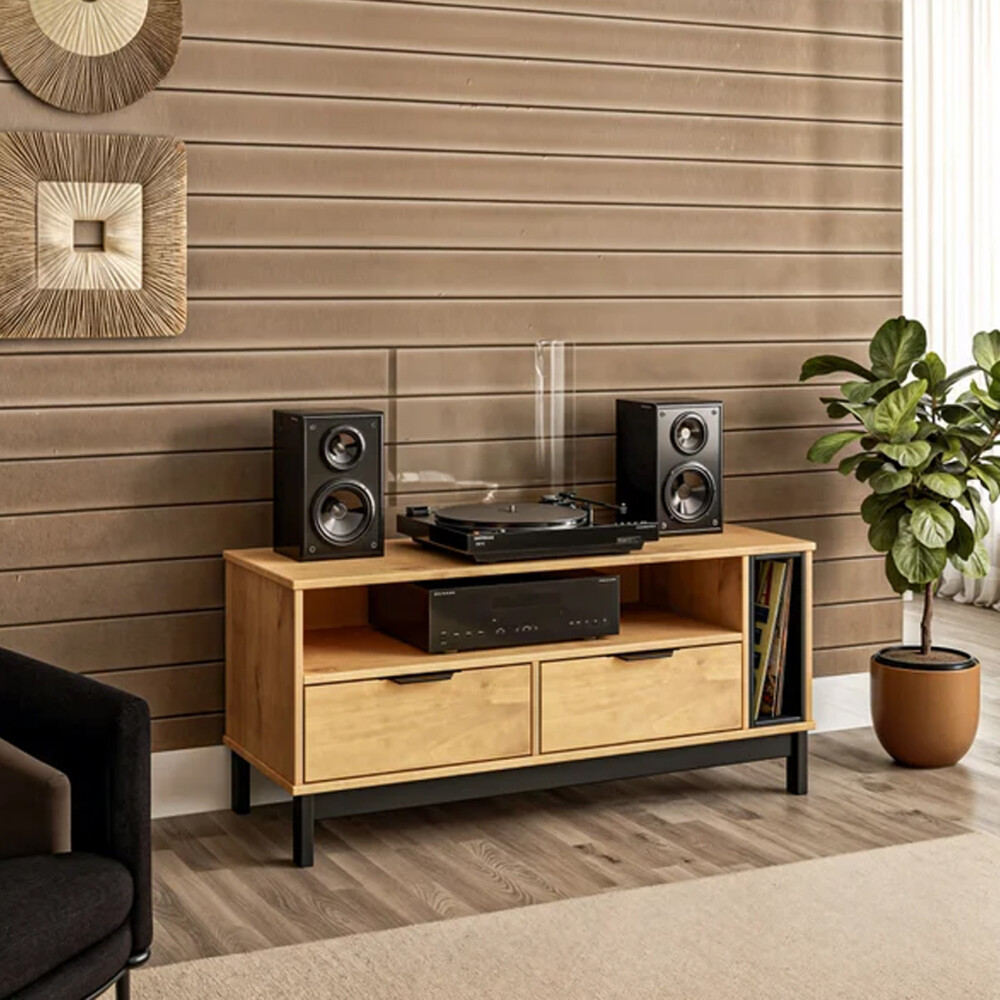 RACK APARADOR PARA TV O AUDIO EN MADERA MACIZA - 2 CAJONES RACK APARADOR PARA TV O AUDIO EN MADERA MACIZA - 2 CAJONES