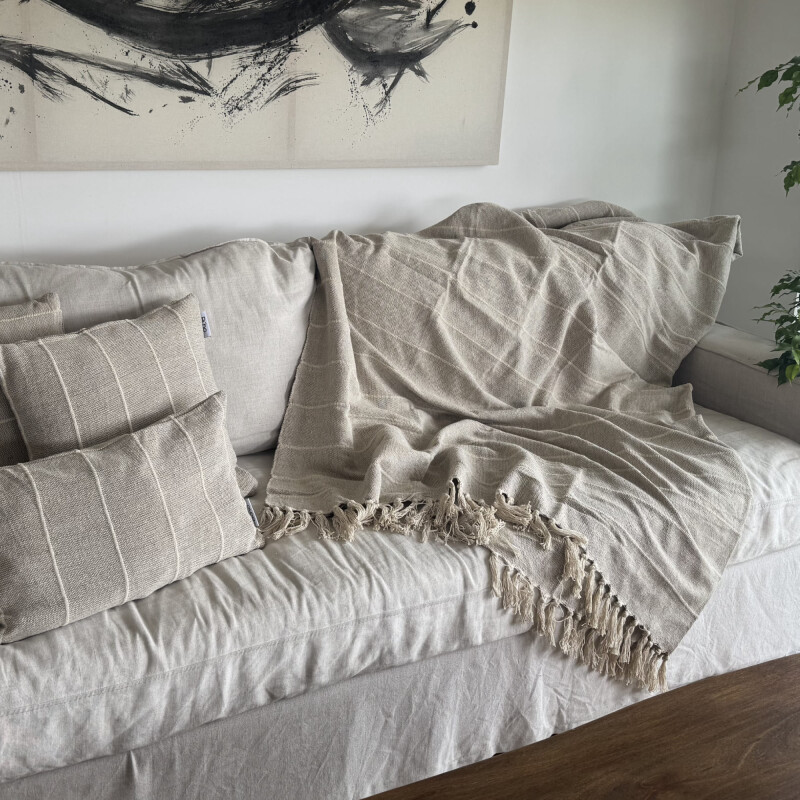 Manta para sillón y cama algodón Rayas Greige 180 x 130 cm