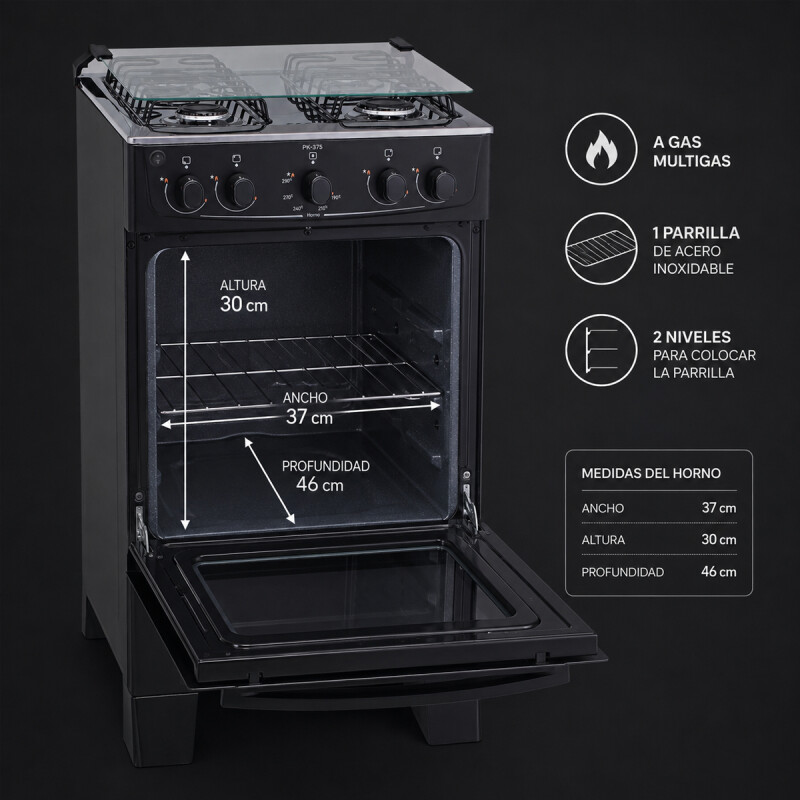 Cocina Punktal Pk-375c Multigas 4 Hornallas Negra Cocina Punktal Pk-375c Multigas 4 Hornallas Negra