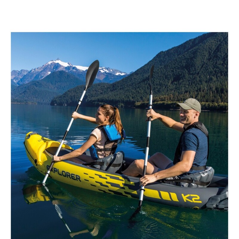INTEX KAYAK DOBLE INFLABLE EXPLORER K2 + REMOS + INFLADOR Intex Kayak Doble Inflable Explorer K2 + Remos + Inflador