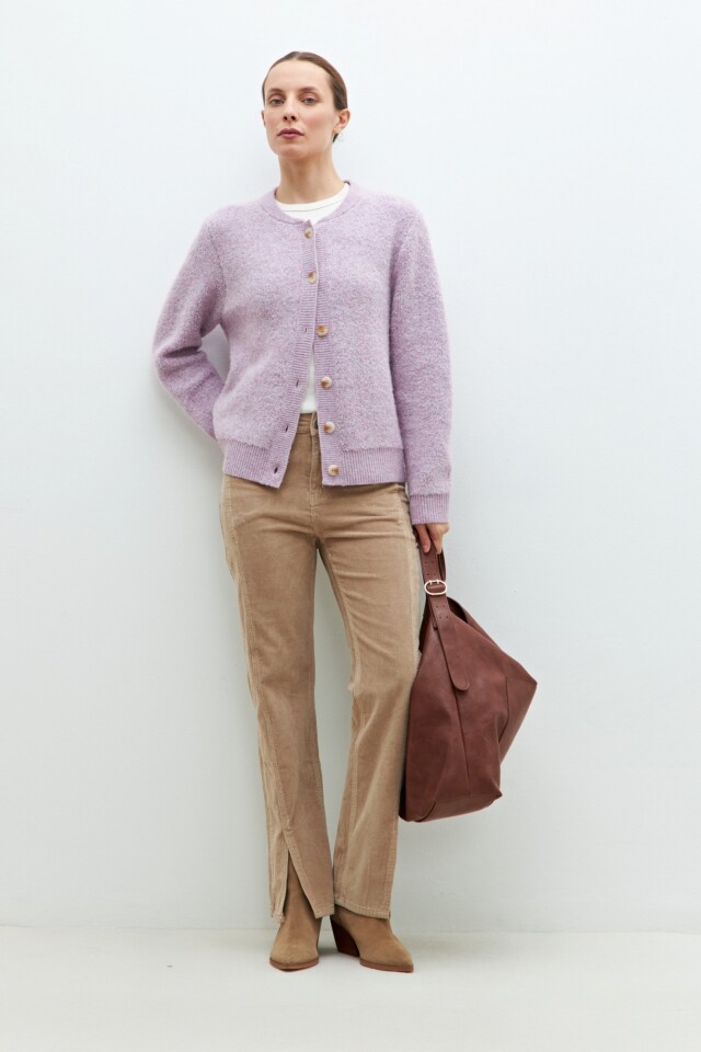 Cardigan punto boucle lavanda