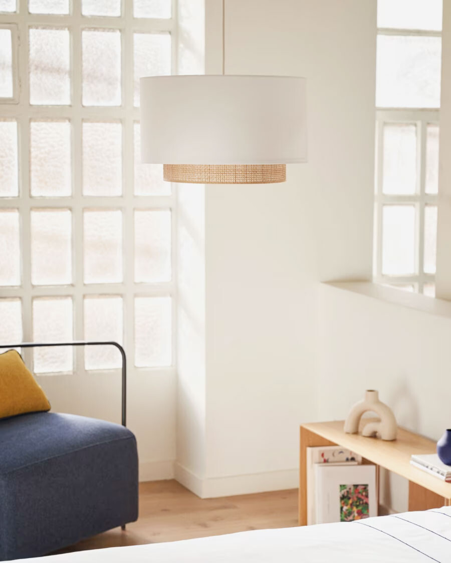 Pantalla para lámpara de techo Erna de bambú con acabado natural y blanco Ø 40 cm