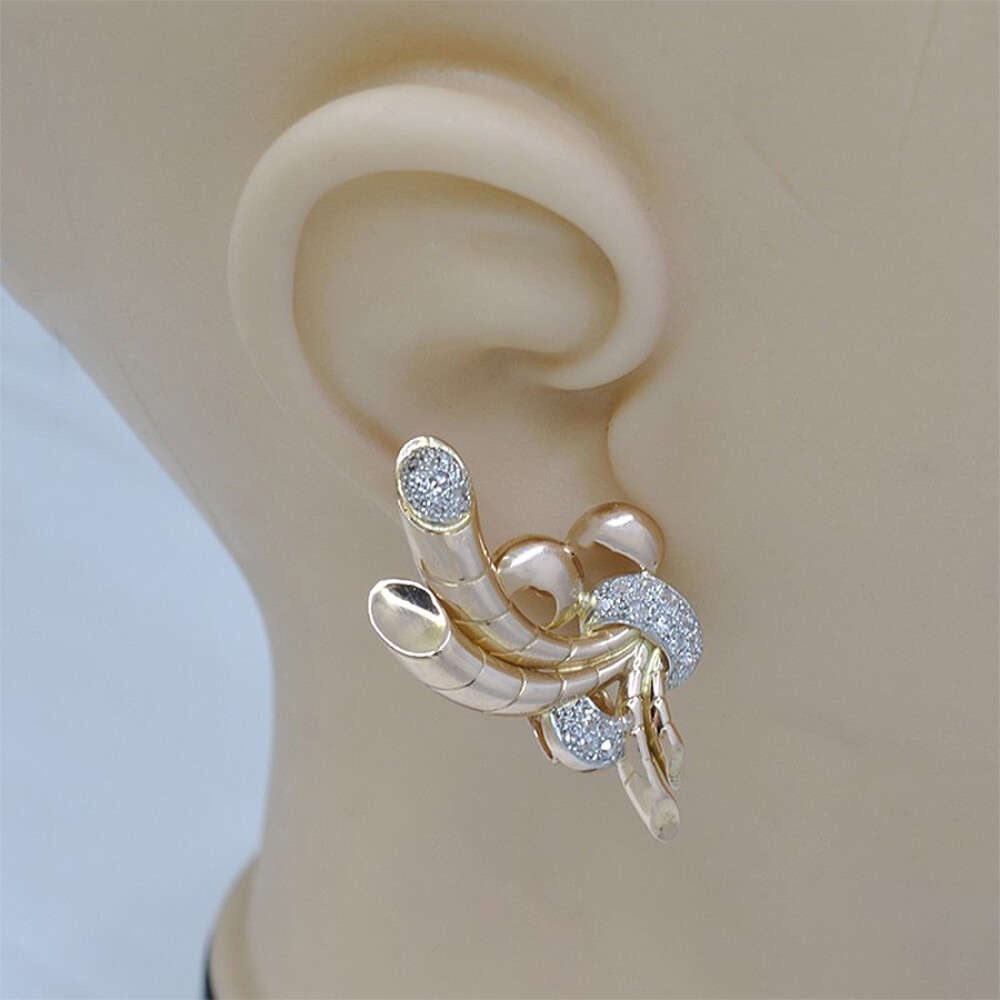 Caravanas Antiguas En Oro 18K Y Brillantes Caravanas Antiguas En Oro 18K Y Brillantes