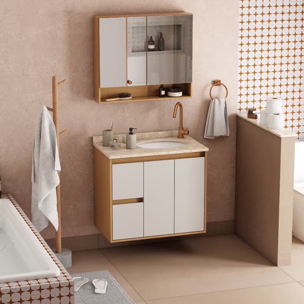 Mueble de baño Danubio Suspendido 80 cm mesada granito con lavatorio incorporado Mueble De Baño Danubio Suspendido 80 Cm Mesada Granito Con Lavatorio Incorporado
