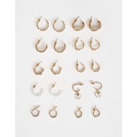 Aros Argollas Set Esmaltado Dorado