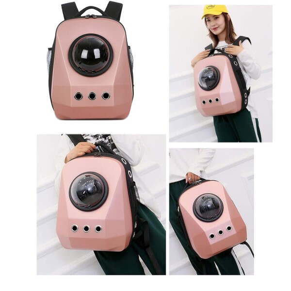 Mochila Transportadora Rigida Bolso Mascota Space Gato Perro Color Variante Rosa Metalico