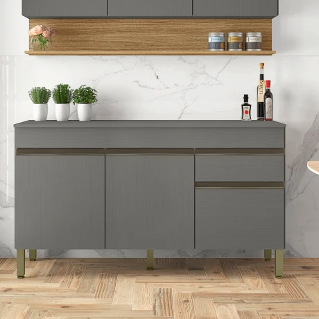 Modulo Bajo Mesada Sin Tapa Tres Puertas De 150 cms. GRIS