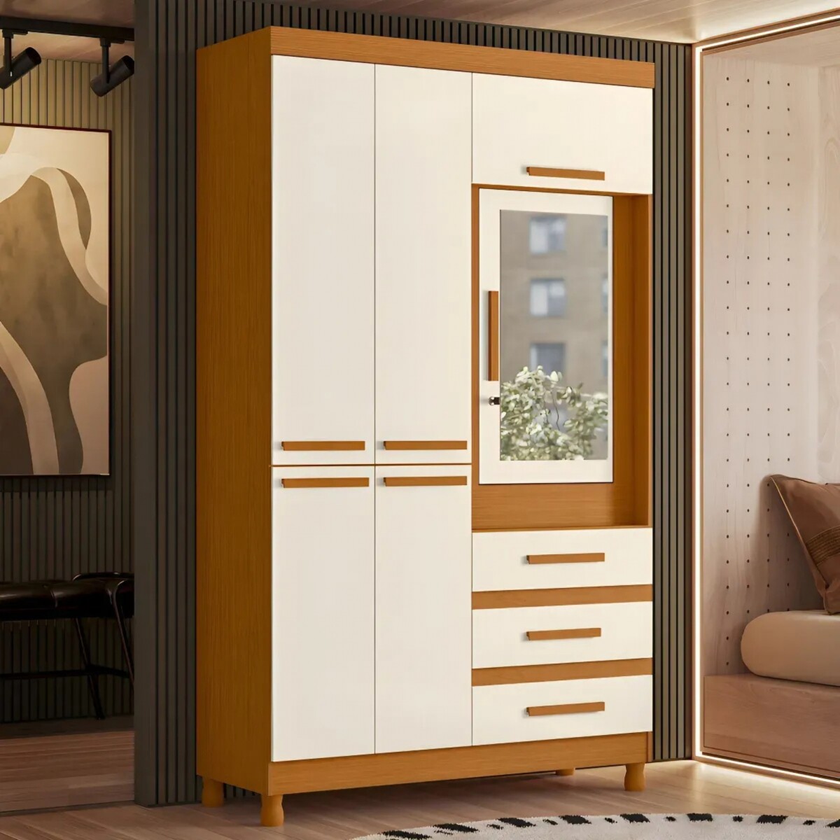 Ropero con Espejo 6 puertas 3 Caj - Fusión Infinite - Marrón 