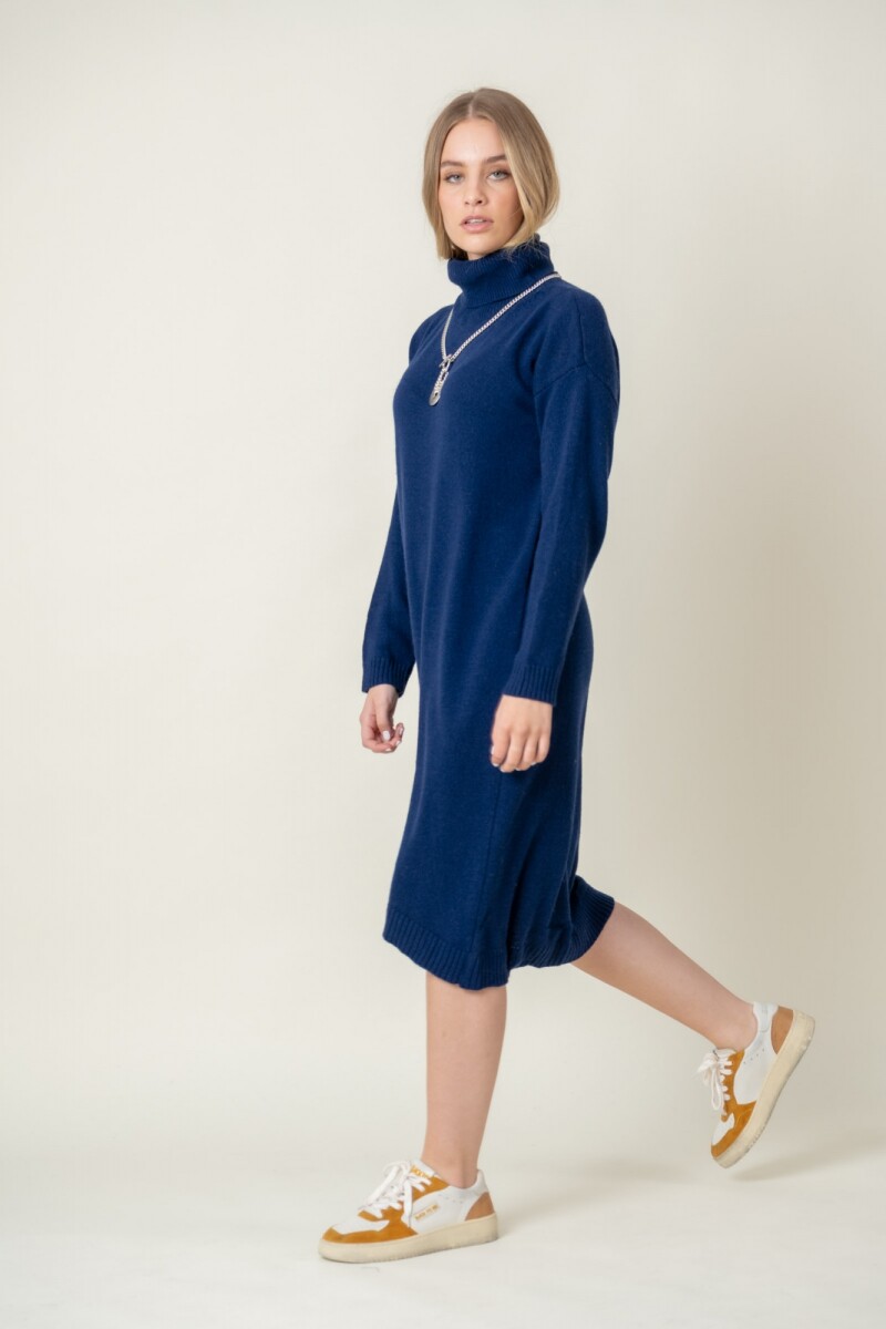 Vestido lana con cuello - Azul Marino 