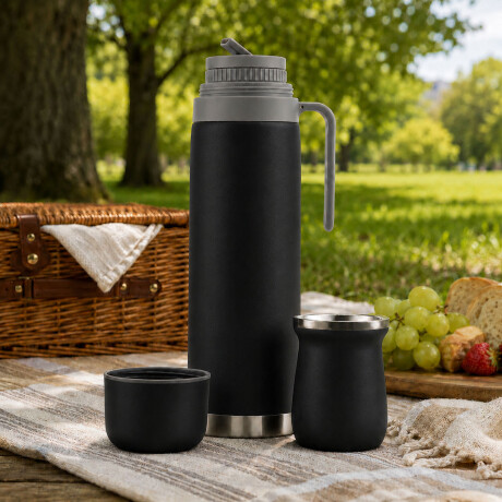 Set Matero Bologna Termo 1L + Mate Térmico Acero Inoxidable Negro