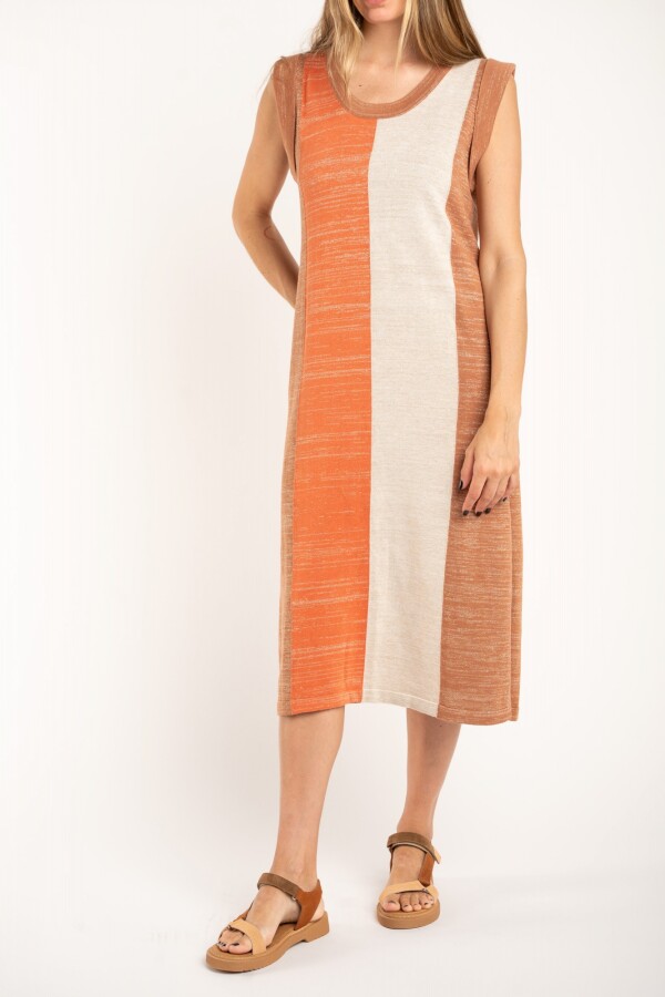 Vestido Raya Vertical Lurex Mocha