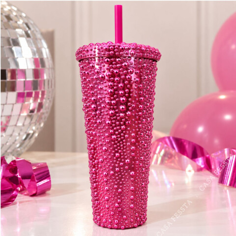 Vaso Metalizado Perlas x1 Fucsia