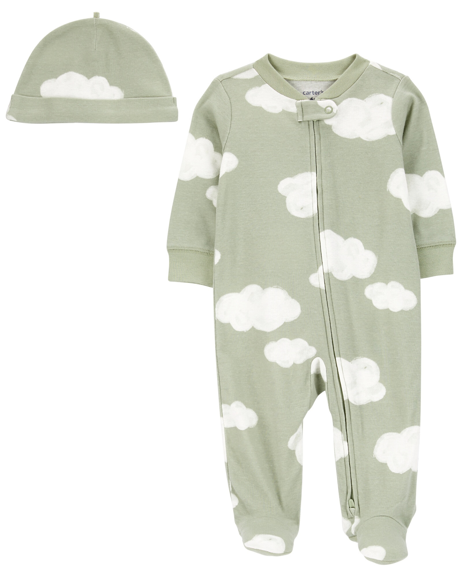 Pijama una pieza de algodón, con pie y gorro, diseño nubes Pijama una pieza de algodón, con pie y gorro, diseño nubes