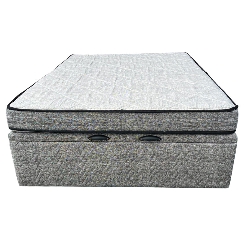 Conjunto de Sommier con Box Baúl 2 plazas capitoneado Gris Conjunto De Sommier Con Box Baúl 2 Plazas Capitoneado Gris