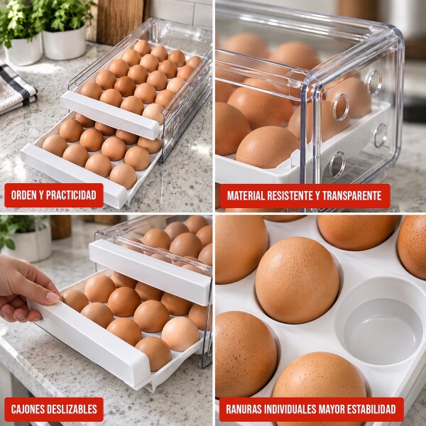 Huevera Caja Almacenamiento De Huevos Doble Capa 40 Unidades Organizador refrigerador cocina IMBACK Color Blanco Huevera Caja Almacenamiento De Huevos Doble Capa 40 Unidades Organizador refrigerador cocina IMBACK Color Blanco