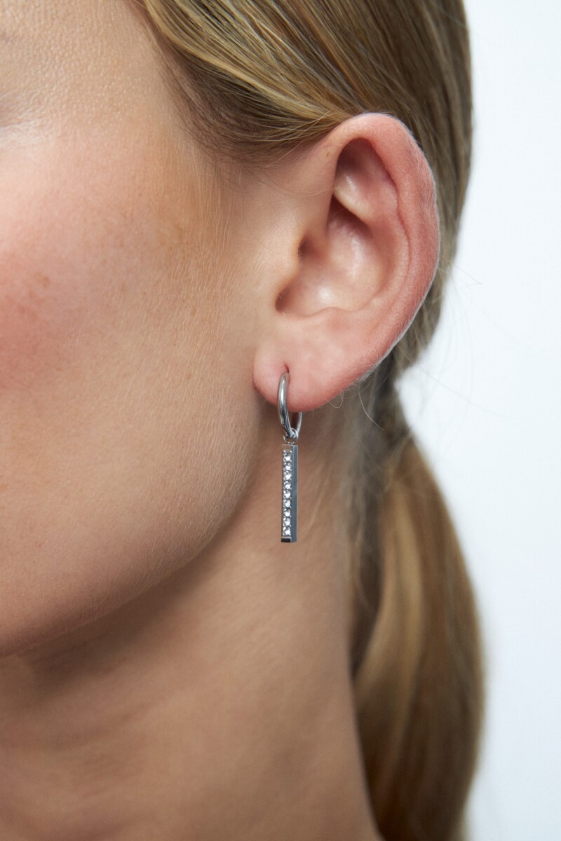 Aros acero con dije strass plateado
