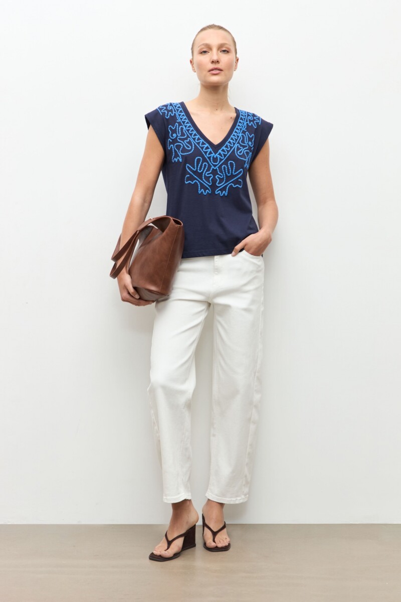 Remera puff print azul marino