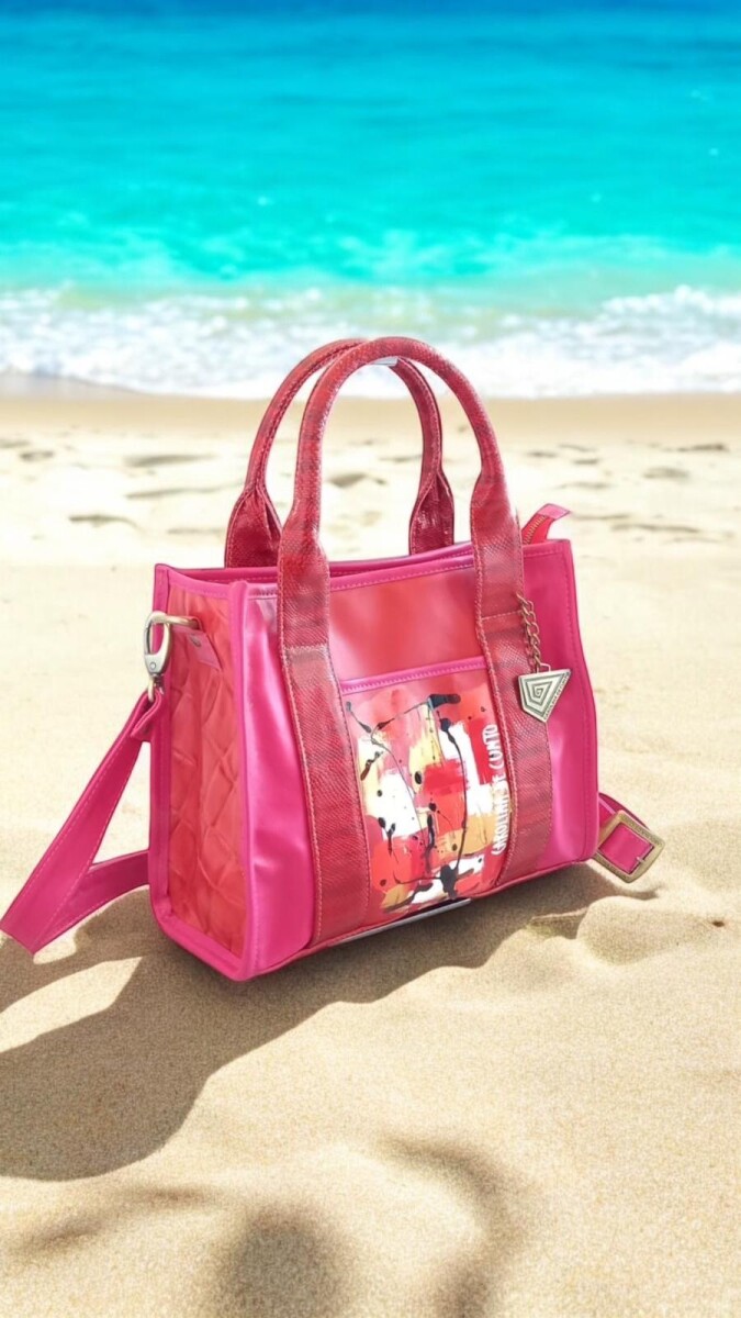 Cartera Tali De Cuero Roja Y Fucsia Con Arte Pintado A Mano 