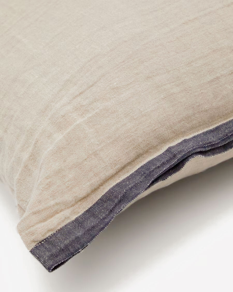Almohadón Suerta 100% lino beige y azul 45 x 45 cm