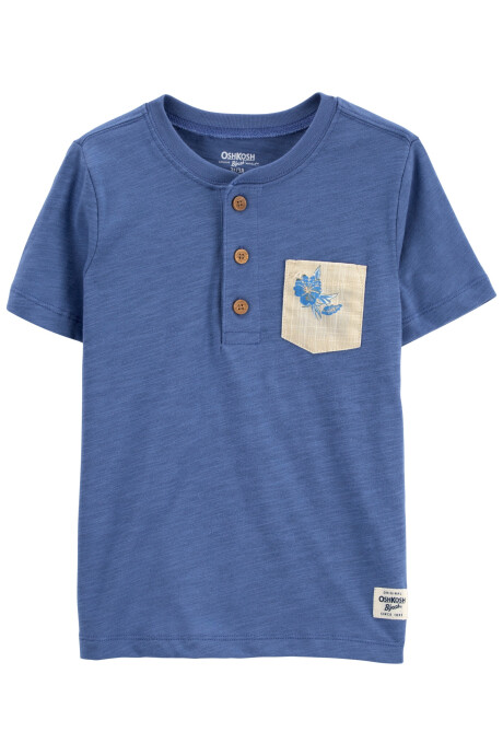 Remera henley de algodón, manga corta, con bolsillo Sin color
