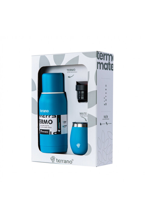 KIT V1 TERMO CLASICO 750ML SIN MANIJA TERRANO KIT V1 MATE + TERMO CLASICO 750ML AZUL ELECTRICO
