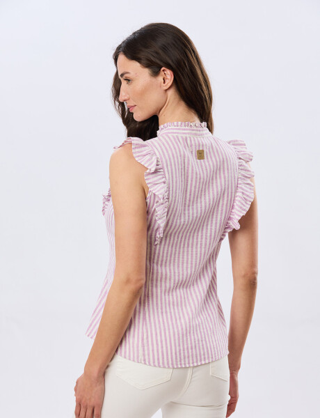 CAMISA DE LINO RAYADA Lila-Oscuro