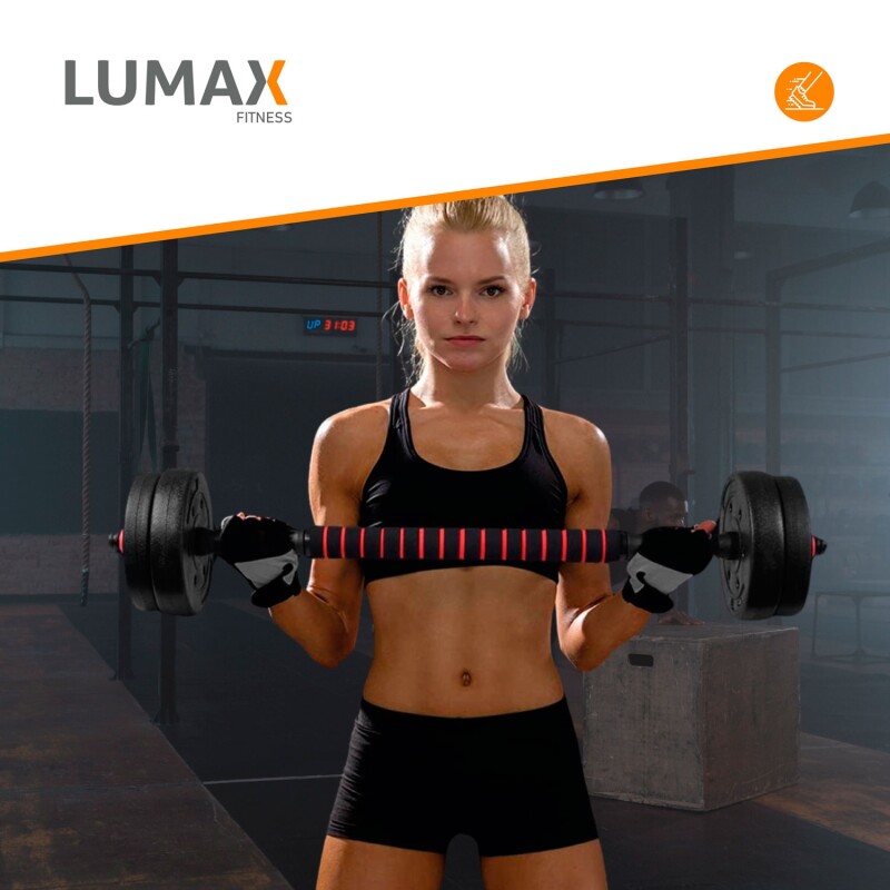 Set 2 Mancuernas Lumax Barra 2 En 1 20 Kg Para Entrenamiento En Casa Ajustable Rojo