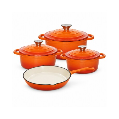 SET DE OLLAS DE HIERRO FUNDIDO FIRE KING 7 PCS NARANJA SET DE OLLAS DE HIERRO FUNDIDO FIRE KING 7 PCS NARANJA