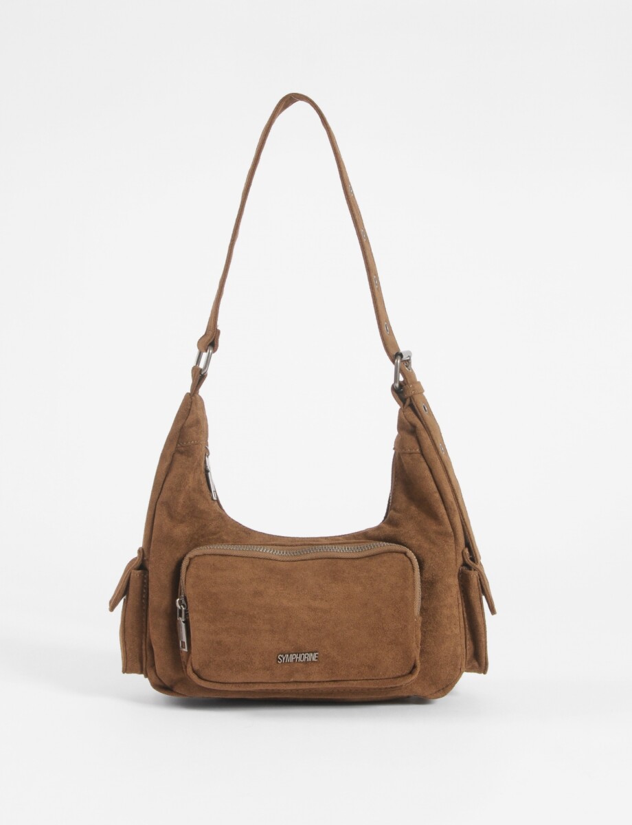 Cartera de hombro suede bolsillos - marrón 