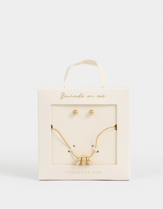 Bijouterie Set Bañada en Oro Set De Cadena Y Aros Bañado En Oro - Dorado
