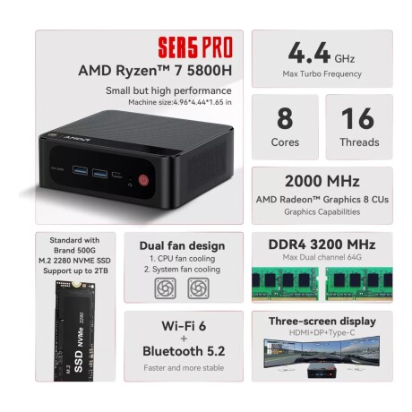 Mini Pc Beelink SER5 Pro Ryzen 7 16GB 500GB WIN11 Pro 001