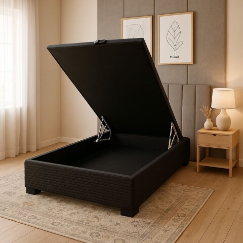 BASE BOX BAUL PLAZA Y MEDIA - 110 x 188 x 35 cm - Estructura Madera Maciza - Negro BASE BOX BAUL PLAZA Y MEDIA - 110 x 188 x 35 cm - Estructura Madera Maciza - Negro