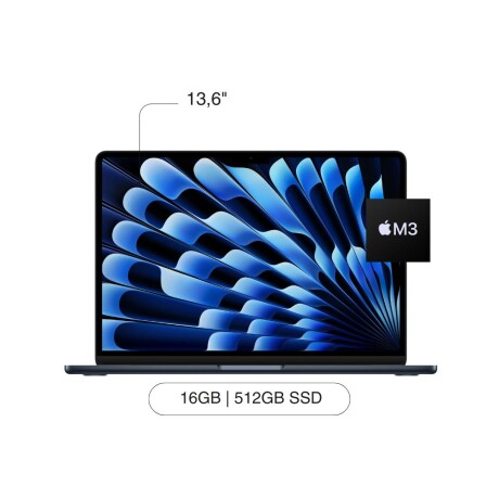 APPLE MACBOOK AIR 13' M3/16GB/512GB APPLE Macbook Air MXCV3LL/A 13,6' 512GB SSD / 16GB M3 Chip - Midnight